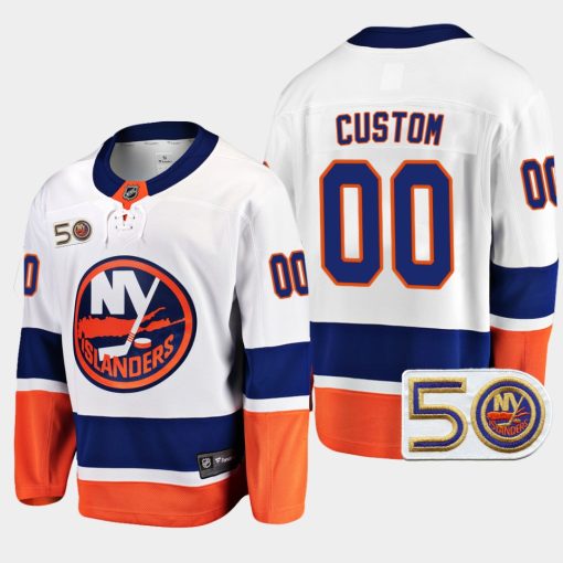 Custom New York Islanders 2022-23 50th Anniversary White Jersey Away