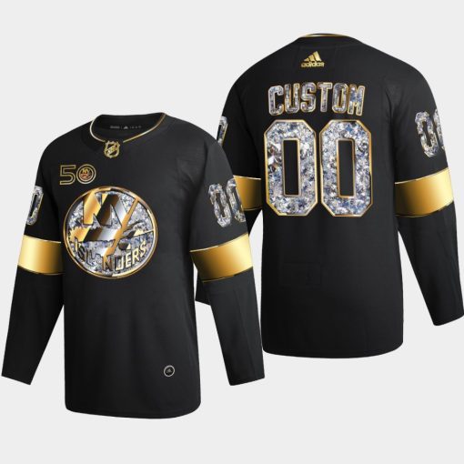 Custom New York Islanders Golden Diamond Black 2022-23 Jersey 50th Anniversary