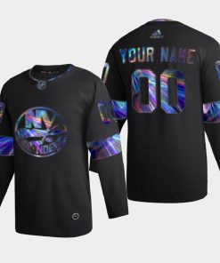 Custom New York Islanders Iridescent Holographic Black Jersey