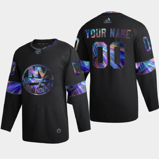 Custom New York Islanders Iridescent Holographic Black Jersey