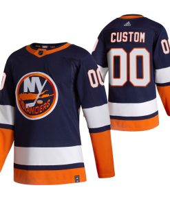 Custom New York Islanders Navy Blue 2020 21 Reverse Retro Alternate Jersey