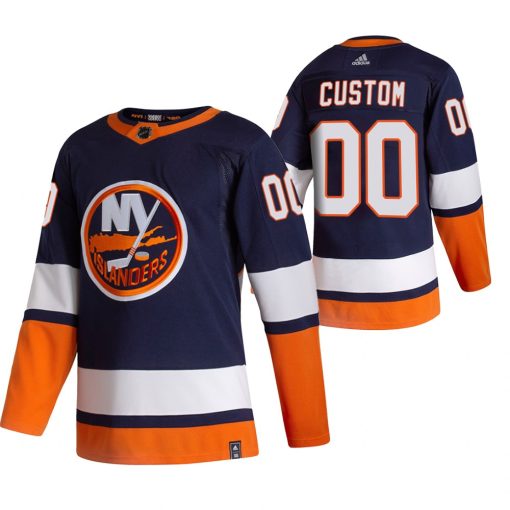 Custom New York Islanders Navy Blue 2020 21 Reverse Retro Alternate Jersey