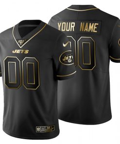 Custom New York Jets Black Golden Limited Football 100 Jersey