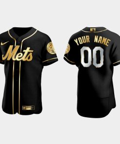 Custom New York Mets Golden Edition Flex Base Jersey Black