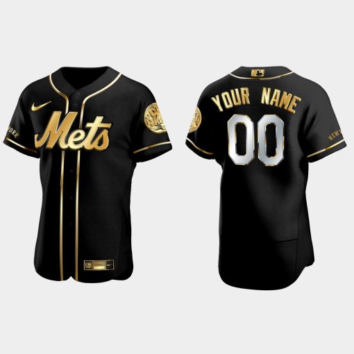 Custom New York Mets Golden Edition Flex Base Jersey Black