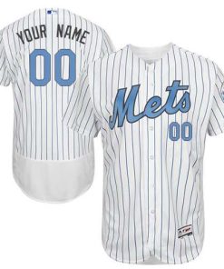 Custom New York Mets White Stripe Light Blue Stitched Flex Base Jersey
