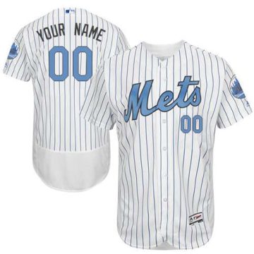 Custom New York Mets White Stripe Light Blue Stitched Flex Base Jersey