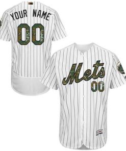 Custom New York Mets White Stripe Camo Stitched Flex Base Jersey