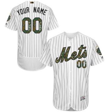 Custom New York Mets White Stripe Camo Stitched Flex Base Jersey