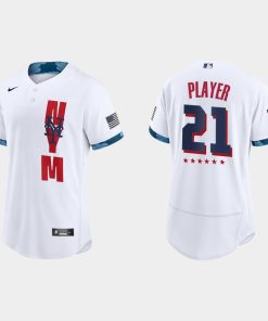 Custom New York Mets 2021 All-star Game Flex Base Jersey White