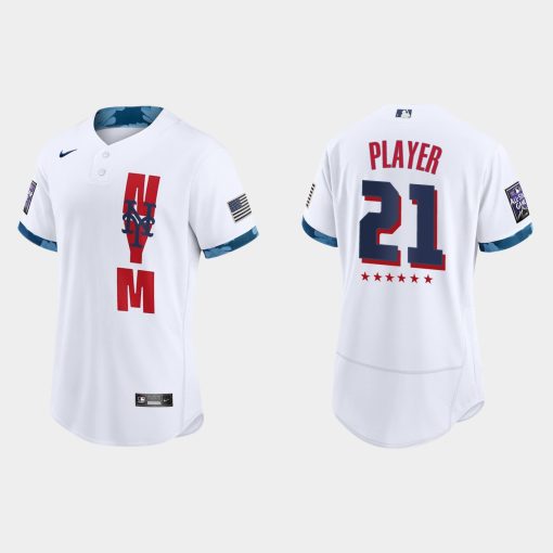 Custom New York Mets 2021 All-star Game Flex Base Jersey White