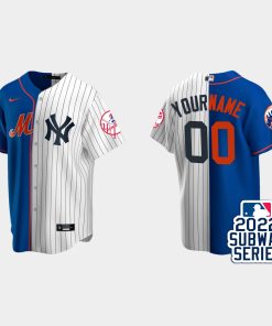 Custom New York Mets 2022 Subway Series Split Jersey Royal White