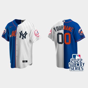Custom New York Mets 2022 Subway Series Split Jersey Royal White