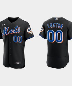 Custom New York Mets 60th Anniversary Alternate Flex Base Jersey Black