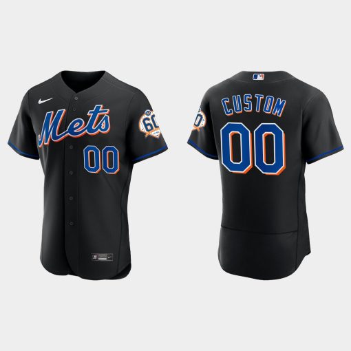 Custom New York Mets 60th Anniversary Alternate Flex Base Jersey Black