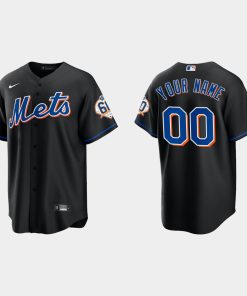 Custom New York Mets 60th Anniversary Cool Base Jersey Black