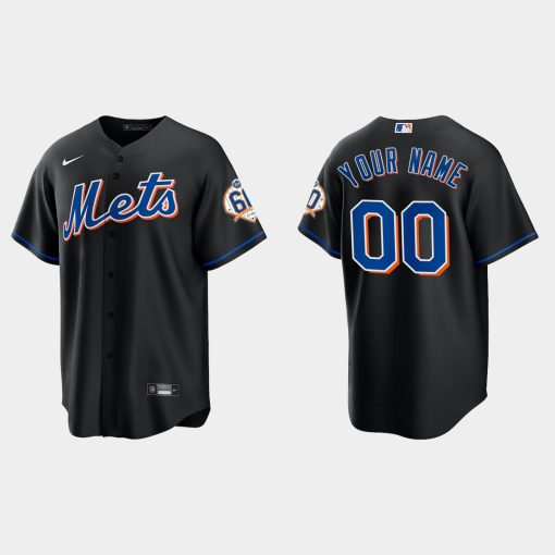 Custom New York Mets 60th Anniversary Cool Base Jersey Black