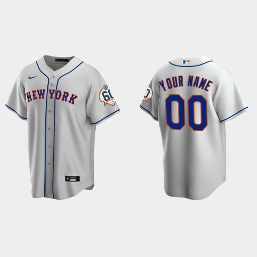 Custom New York Mets 60th Anniversary Cool Base Jersey Gray