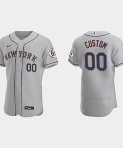 Custom New York Mets 60th Anniversary Road Flex Base Jersey Gray