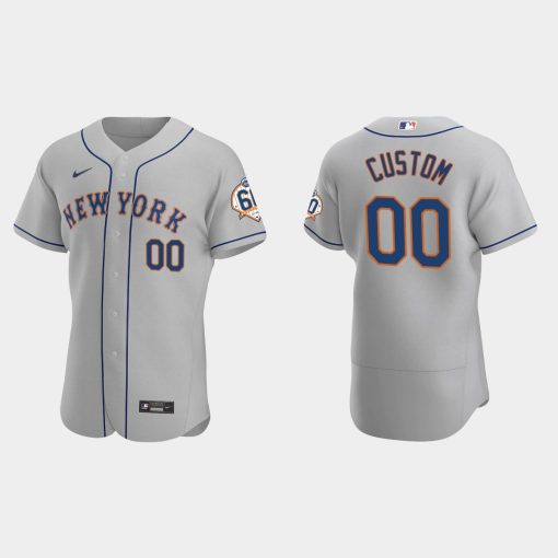 Custom New York Mets 60th Anniversary Road Flex Base Jersey Gray