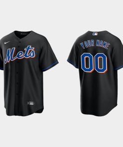 Custom New York Mets Cool Base Alternate Jersey Black