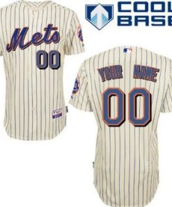 Custom New York Mets Cream Pinstripe Jersey