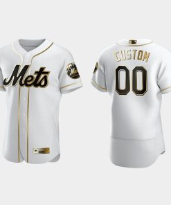 Custom New York Mets Flex Base Golden Edition Jersey White