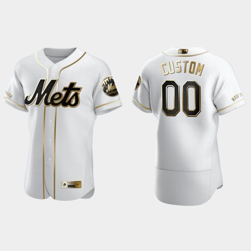 Custom New York Mets Flex Base Golden Edition Jersey White