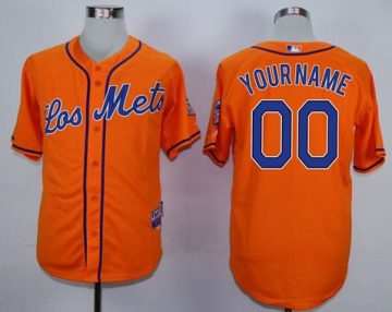 Custom New York Mets Los Mets Orange Stitched Cool Base Jersey