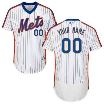 Custom New York Mets 1986 Throwback Stitched White Stripe Flex Base Jersey