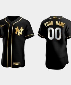 Custom New York Yankees Golden Edition Flex Base Jersey Black