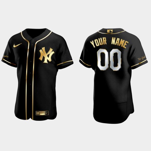 Custom New York Yankees Golden Edition Flex Base Jersey Black