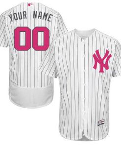 Custom New York Yankees Pink Logo Stitched Flex Base Jersey