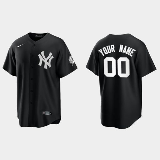 Custom New York Yankees 2021 All Black Fashion Cool Base Jersey Black White