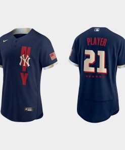Custom New York Yankees 2021 All-star Game Flex Base Jersey Navy