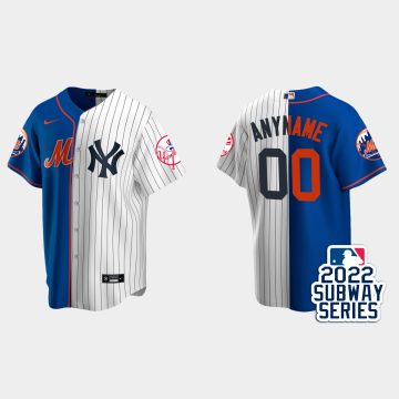 Custom New York Yankees 2022 Subway Series Split Jersey Royal White