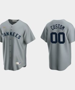 Custom New York Yankees Cooperstown Collection Road Jersey Gray
