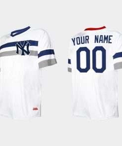Custom New York Yankees Cooperstown Collection V-neck Jersey White