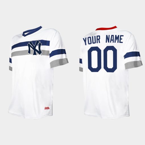 Custom New York Yankees Cooperstown Collection V-neck Jersey White