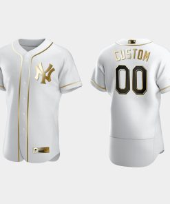 Custom New York Yankees Flex Base Golden Edition Jersey White