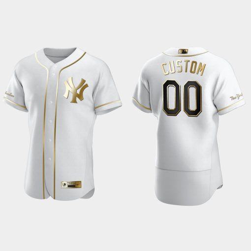 Custom New York Yankees Flex Base Golden Edition Jersey White