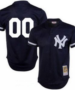 Custom New York Yankees Navy Blue Mesh Batting Practice Throwback Cooperstown Collection Baseball Jersey