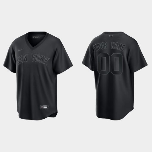 Custom New York Yankees Pitch Black Cool Base Jersey Black