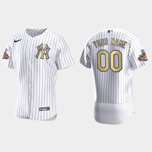 Custom New York Yankees White Gold 2009 World Series Champions Jersey