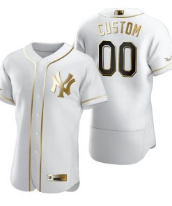 Custom New York Yankees White Gold Stitched Cool Base Jersey