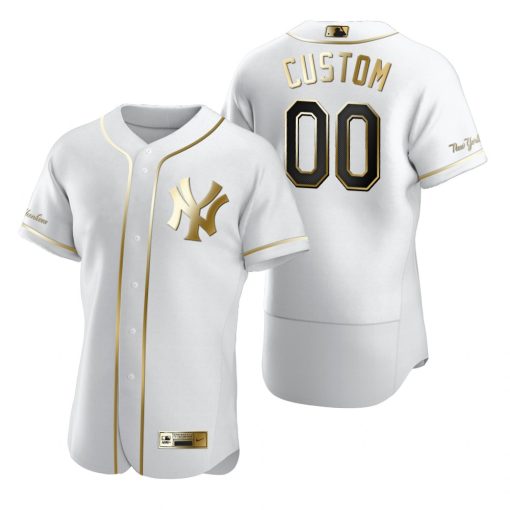 Custom New York Yankees White Gold Stitched Cool Base Jersey