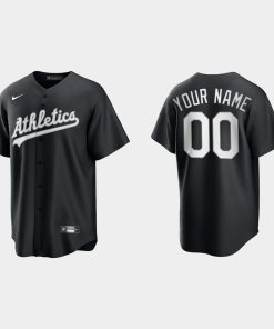 Custom Oakland Athletics 2021 All Black Fashion Cool Base Jersey Black White