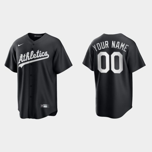 Custom Oakland Athletics 2021 All Black Fashion Cool Base Jersey Black White