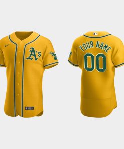 Custom Oakland Athletics Flex Base Jersey Gold