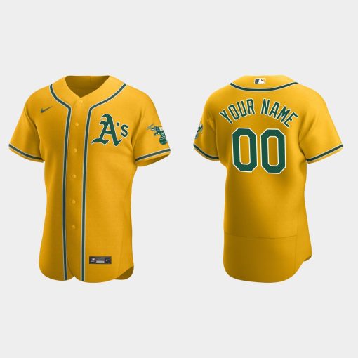 Custom Oakland Athletics Flex Base Jersey Gold